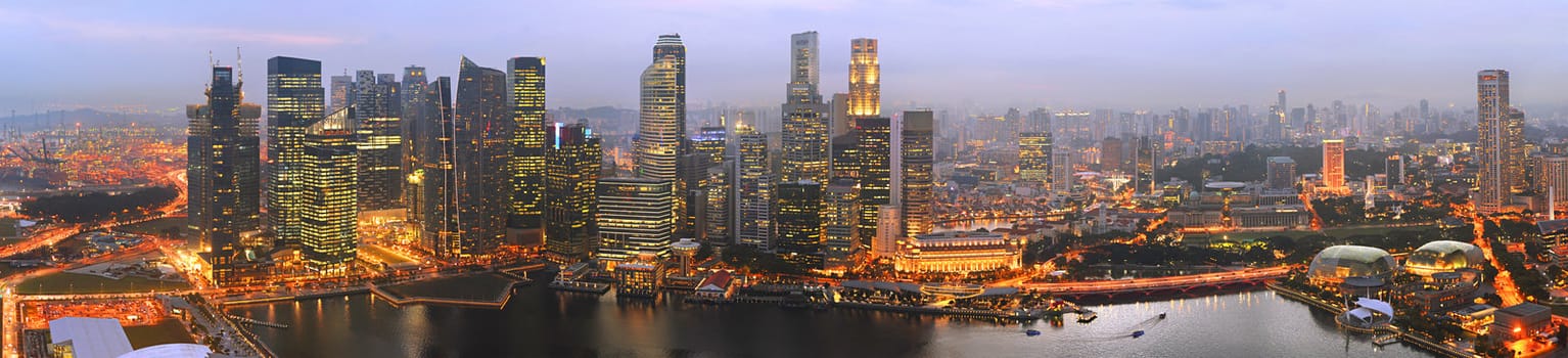 Panorama of Singapore from Marina Bay Sand Resort at beautiful sunset 