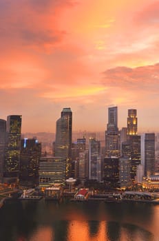 View of Singapore from Marina Bay Sand Resort at beautiful sunset 