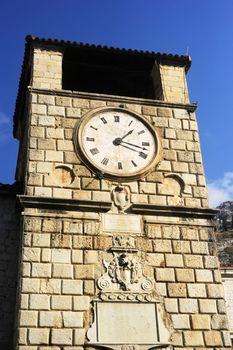 Clock Tower in Kotor, Montenegro. Kotor has one of the best preserved medieval old towns in the Adriatic and is a UNESCO world heritage site.
