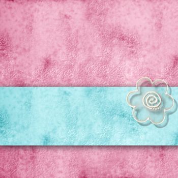 pink background with daisy and and ribbon stripe with copy space 