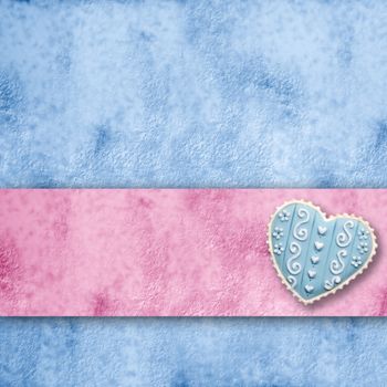 blue and pink background with heart and ribbon stripe with copy space   