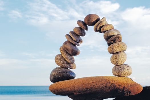 Arc crookedness of the pebbles on the sea boulder