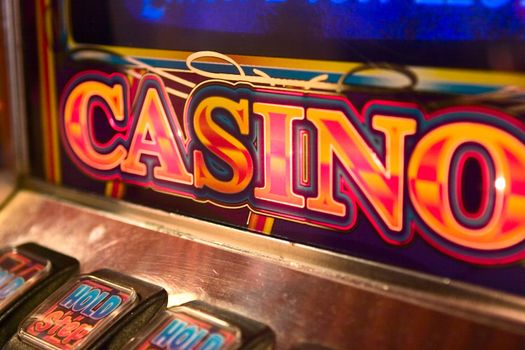 detail image of slot machine displaying the word casino.