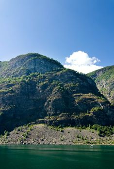 Fjord landscape in the western area of Norway, Aurlandsfjord in Sognefjord.