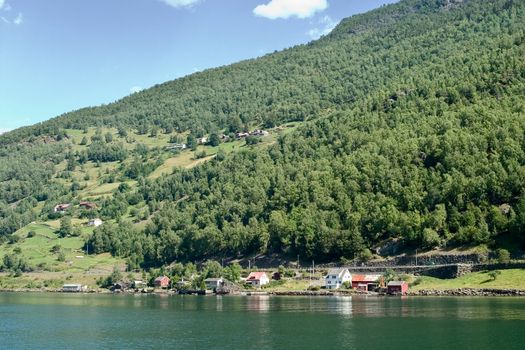 Fjord landscape in the western area of Norway, Aurlandsfjord in Sognefjord.