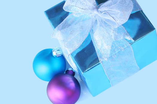 Elegant blue gift with ribbons