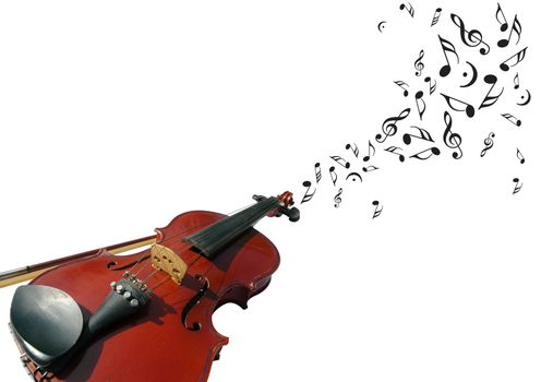 Violin and music notes with clipping path