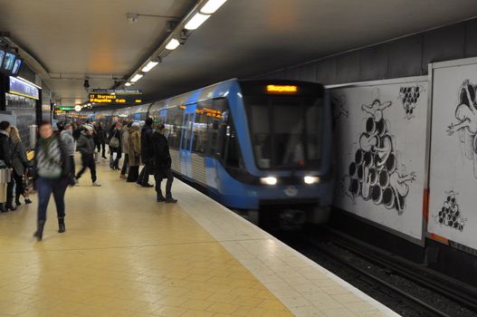 People in the subway of Stockholm.