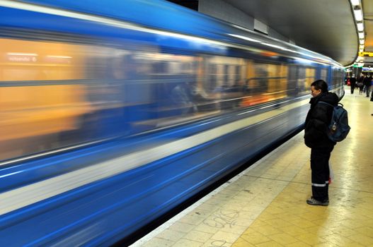 A subwaytrain in motion in Stockholm.