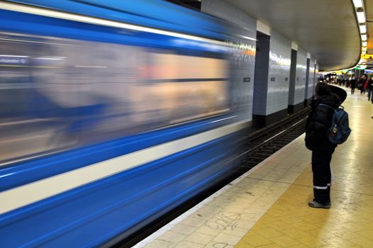 A subwaytrain in motion in Stockholm