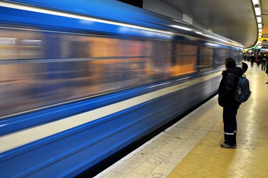 A subwaytrain in motion in Stockholm