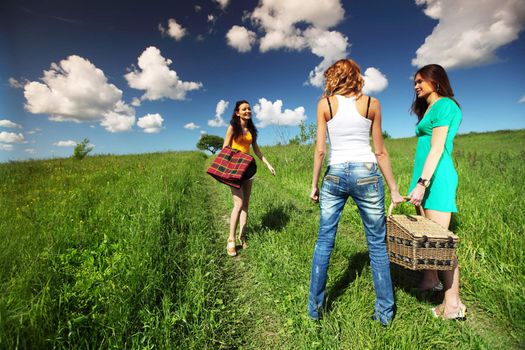 very fun girlfriends on picnic 