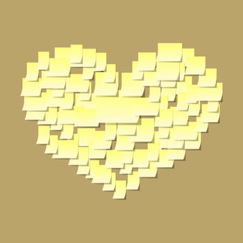 Post it notes heart, office confessions on the corkboard