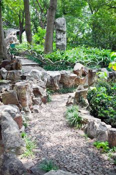 Zen rocky path gardening in chinese park