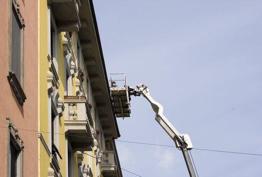 Crane working in a building