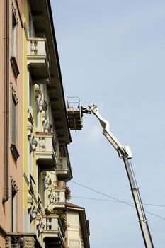 Crane working in a building