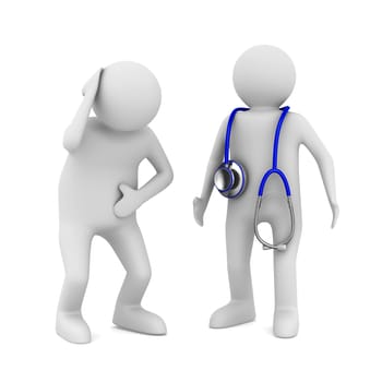 doctor and patient on white background. Isolated 3D image