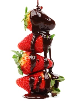 strawberry stack in chocolate  isolated on white