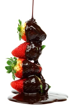 strawberry stack in chocolate  isolated on white