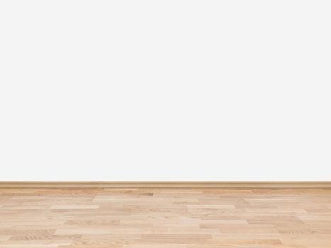 Copyspace background with an empty white wall with a hardwood wooden floor below with large copy space for your text or advertisement