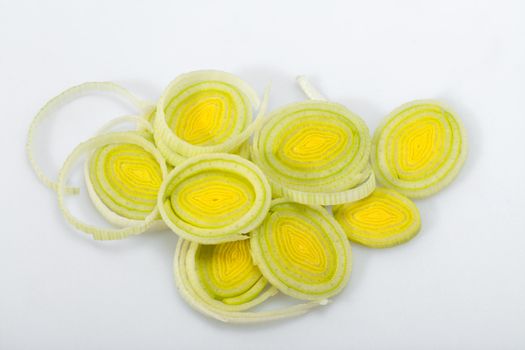 Sliced Leeks on white background 