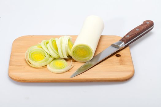 Sliced Leeks on woden table