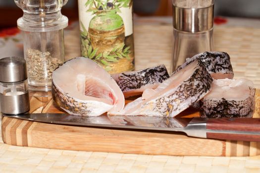 Piece of fresh raw fish. The healthy diet.