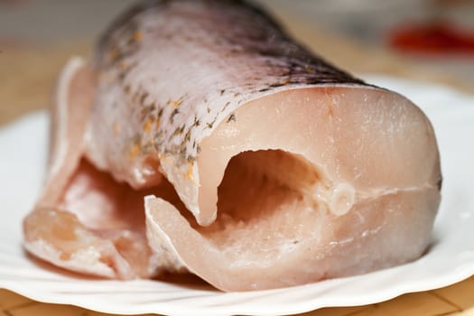 Piece of fresh raw fish. The healthy diet.