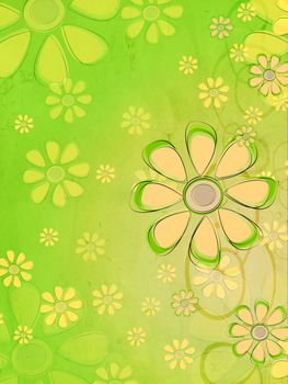 spring background with yellow flowers over green gradient with curves