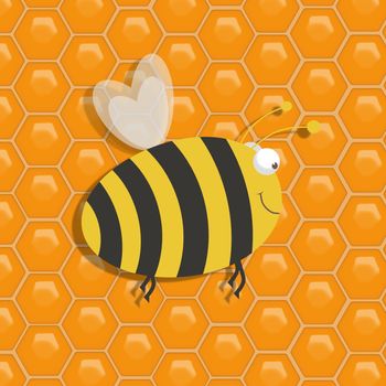 Illustration of a large honeybee over a honeycomb background