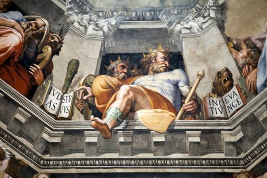 Florence - Duomo .The Last Judgement. Inside the cupola: 3600 m2 of frescoes, created by Giorgio Vasari and Federico Zuccari, who worked there from 1572 to 1579.