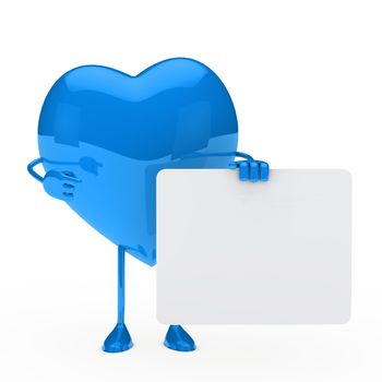 blue glossy heard hold a white billboard