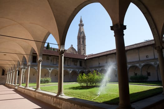 Internal courtyard of basilica Santa Croce in Florence, Italia. 