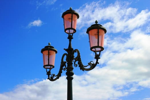 lantern in Venice in a day. Backgroud is beautifull blue sky with white clouds