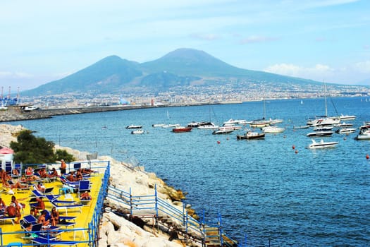 Landscape of Mount Vesuvius, the sea of Naples