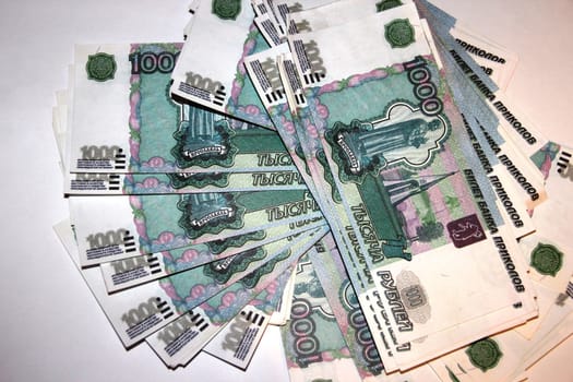 A lot of Russian money. Rubles. 1000