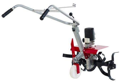 Red rototiller cultivator isolated on white background