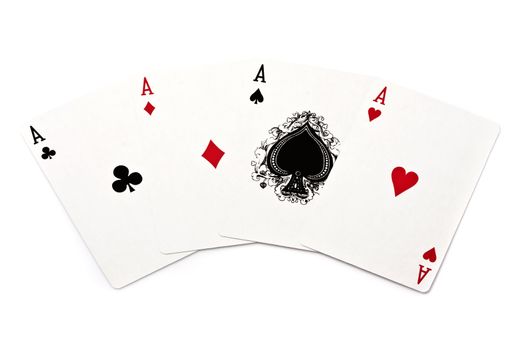 Four ace poker cards on the white background