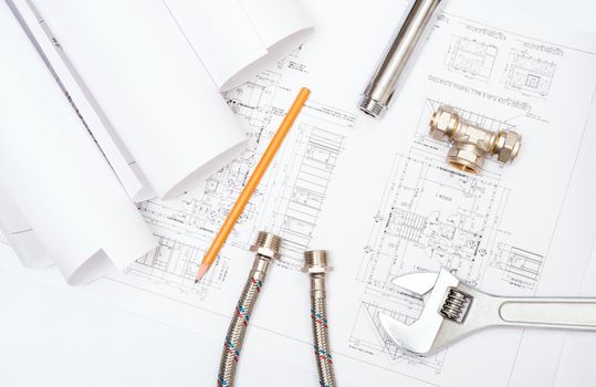 plumbing and drawings are on the desktop, workspace engineer