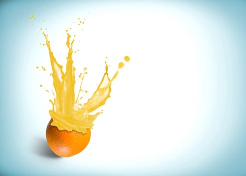 ice cubes fall into the orange, spray and splashes of juice