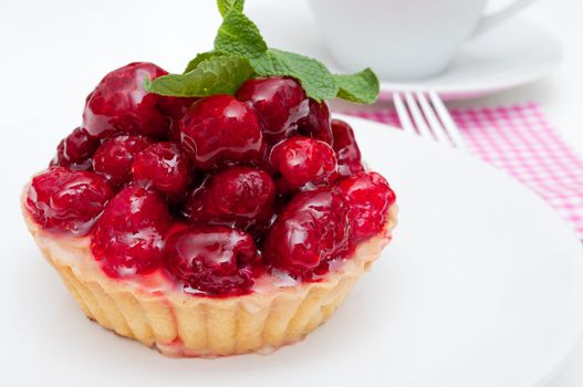 Fruit Dessert With Raspberries on White Plate
