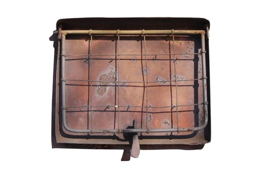 Rusty railway goods wagon document holder isolated on white background and shadow