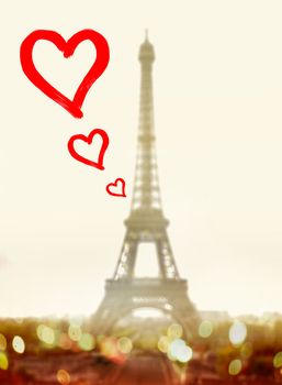 hearts in front of famous Eiffel Tower in Paris