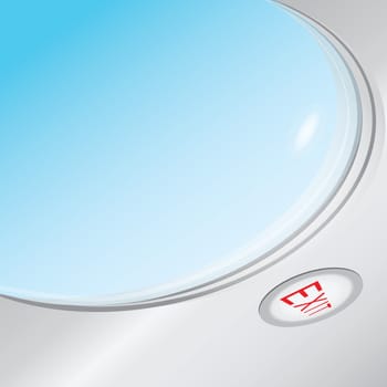 Blue sky in the porthole bin with a blue sky and click Exit. Vector illustration.