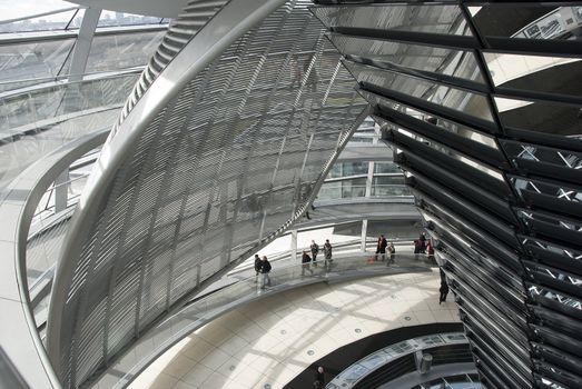 people in the Cupola on top of the Reichstag building in Berlin