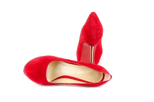 red female shoes on a white background