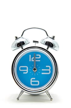 isolated blue alarm clock on white