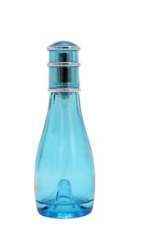 glass light blue bottle a spray isolated on the white 