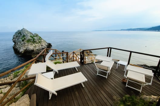 deckchairs  and sea