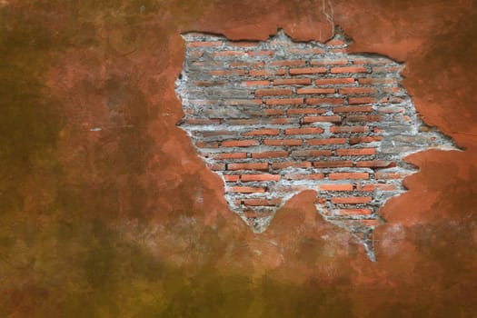 Cracking grunge weathered vintage and fragment of Red brick wall using as background